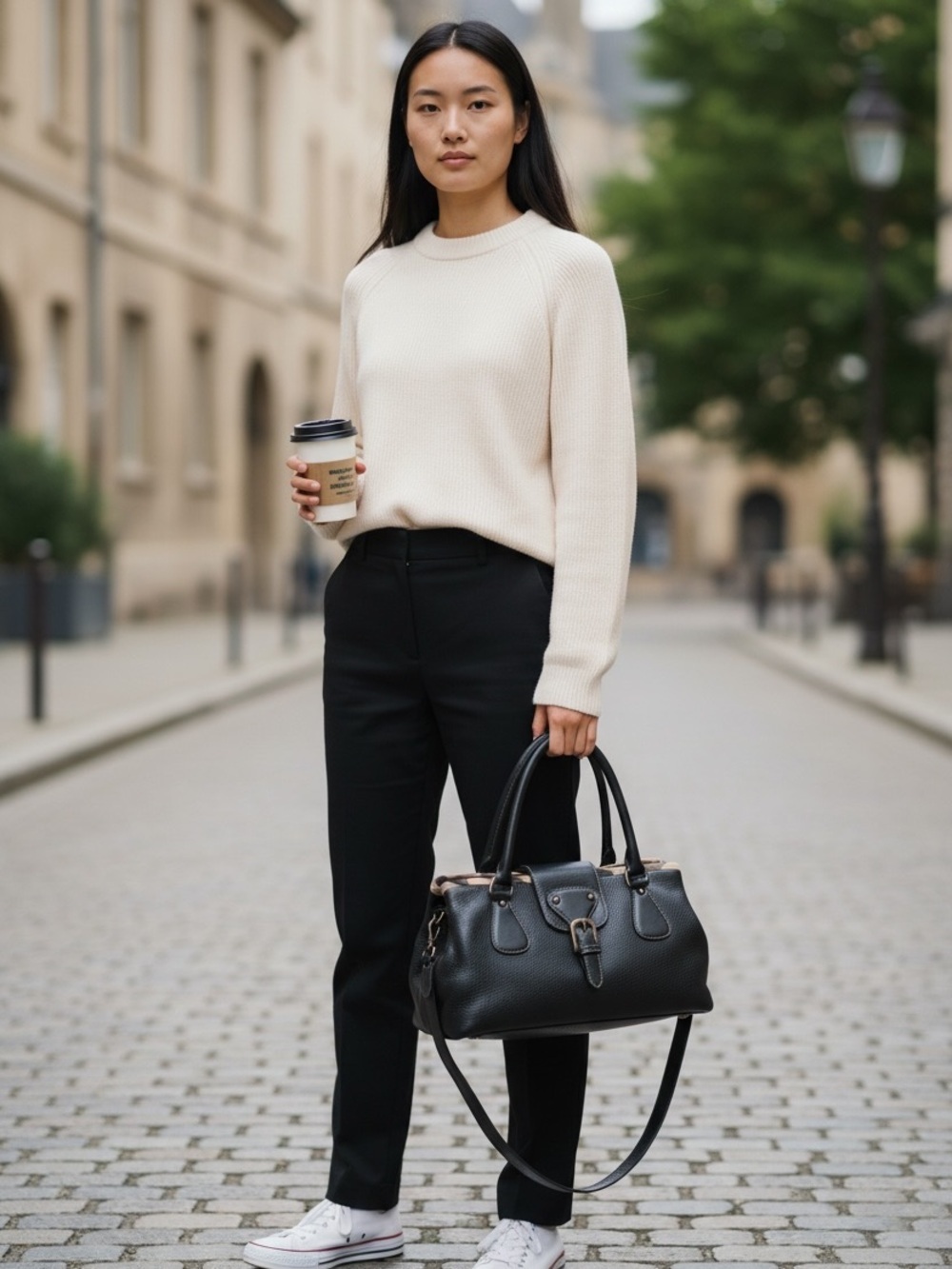 Burberry Black Pebble Soft Leather Satchel Bag with Plaid Trim